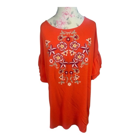 Impressions Orange Embellished Flounce Short Sleeve Blouse - Picture 3 of 10